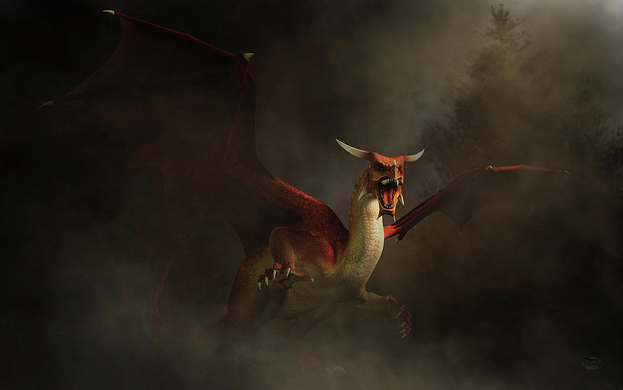 Red Dragon and Dark Smoke Digital Art by Daniel Eskridge