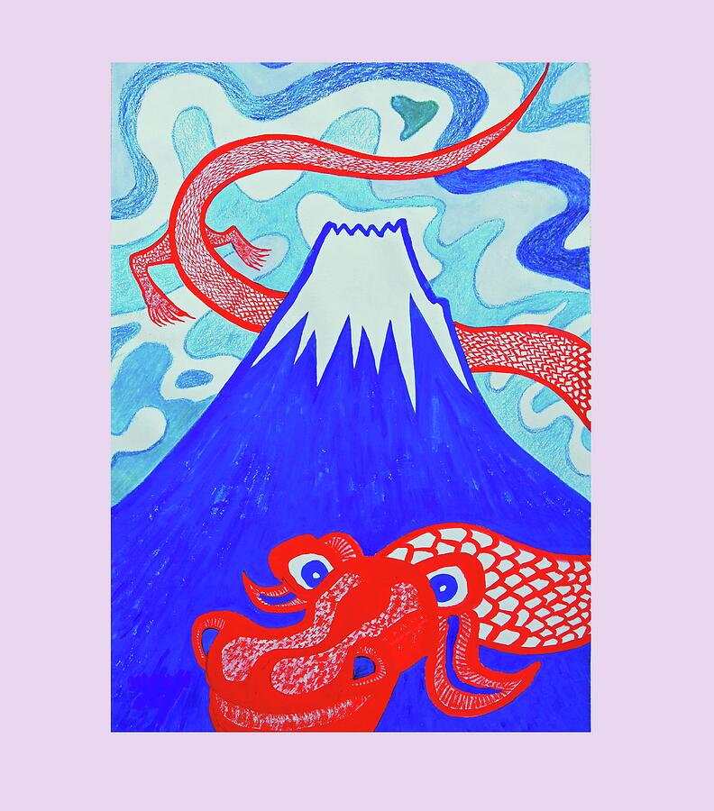 Red Dragon and Mt.Fuji Mixed Media by Taikan Nishimoto