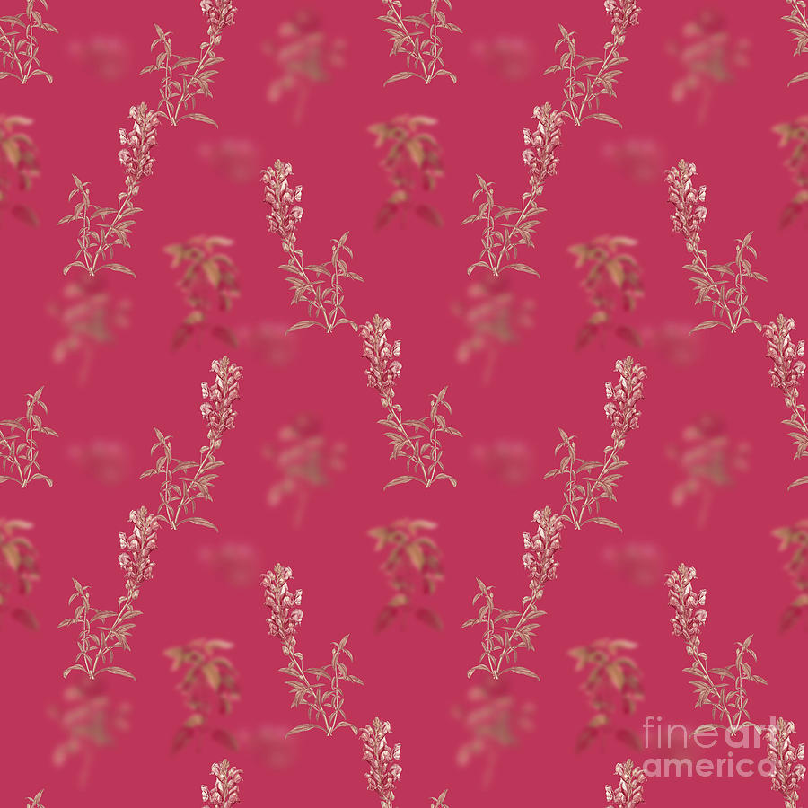 Red Dragon Flowers Botanical Seamless Pattern In Viva Magenta N.1242 Mixed Media