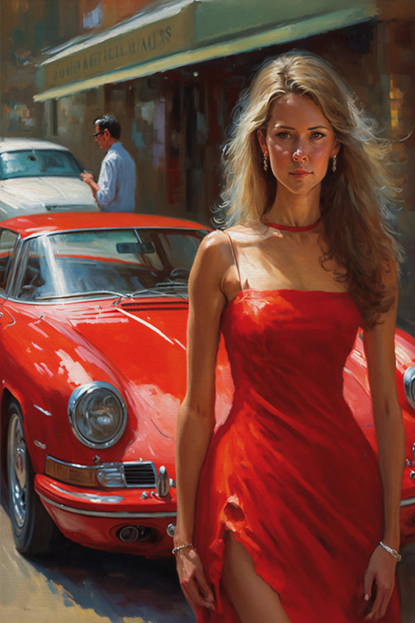 Red Dress, Red Porsche Digital Art by Kai Saarto