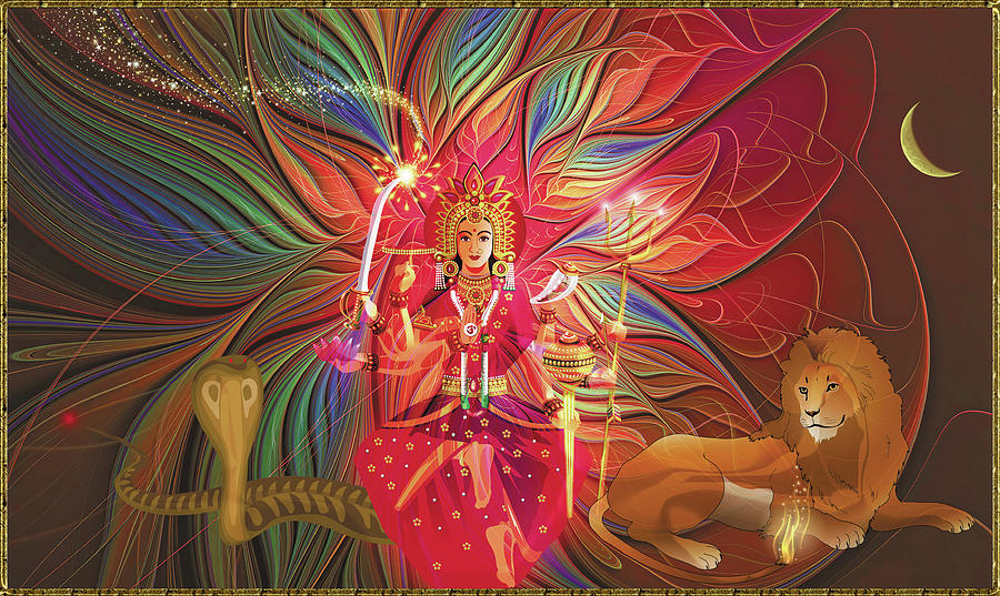 Red Durga  Digital Art by Harald Dastis