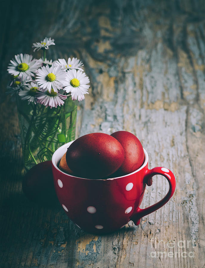 Red easter eggs and flowers Photograph by Jelena Jovanovic
