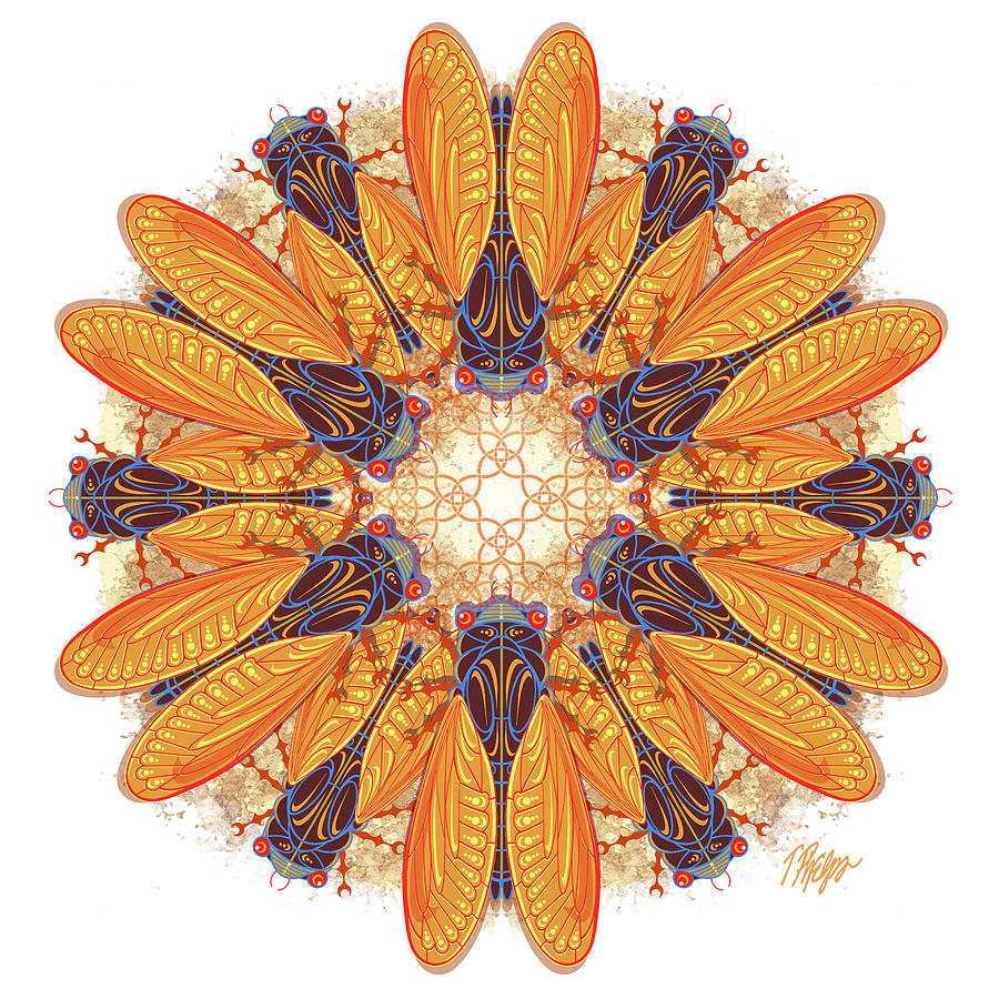 Red Eye Cicada Fabric of Life Nature Mandala Digital Art by Tim Phelps