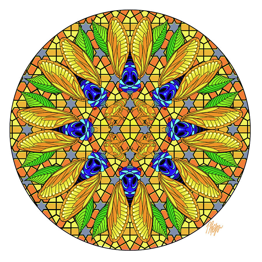 Red Eye Cicada Mosaic #1 Mandala Digital Art by Tim Phelps