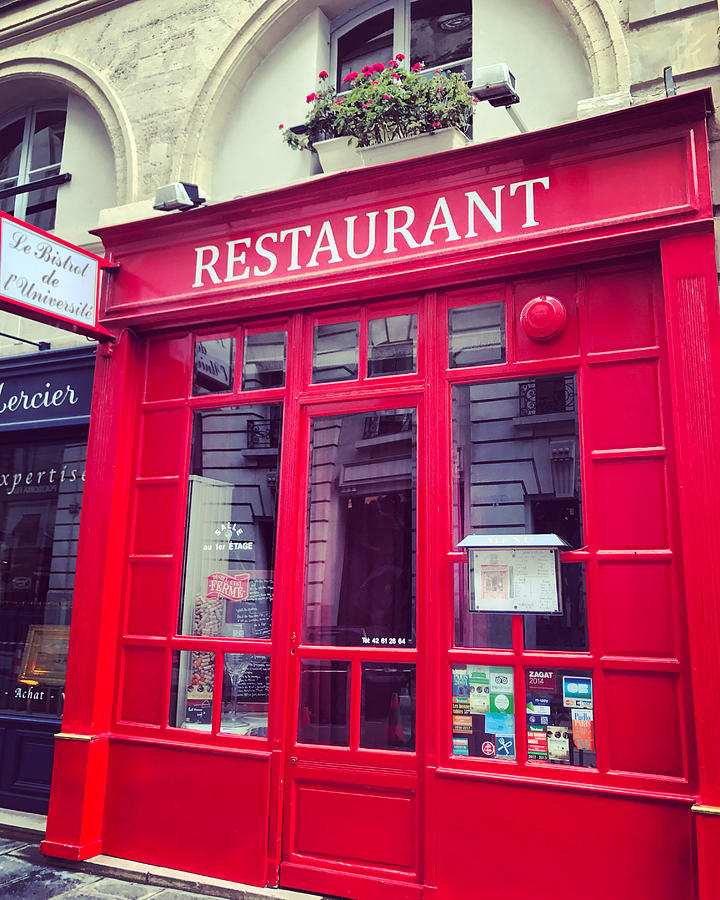 Red Facade of Paris restaurant, France Photograph by Anouchka