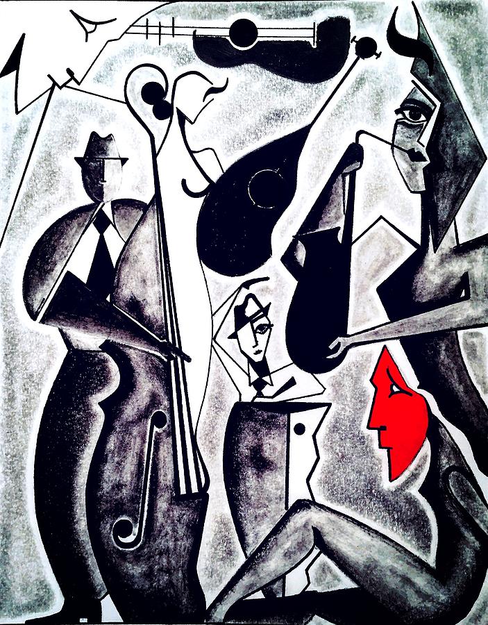 Illustrations Digital Art - Red Faced Jazz by Bodo Vespaciano