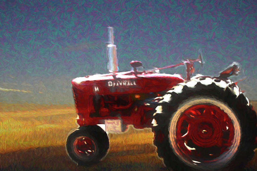 Red Farmall Tractor fields Digital Art by Cathy Anderson