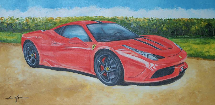 Red Ferrari Painting by Luke Karcz