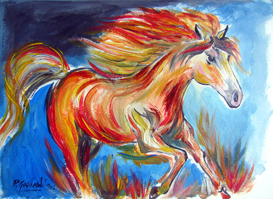 Red fire horse running Painting by Roberto Gagliardi - Pixels