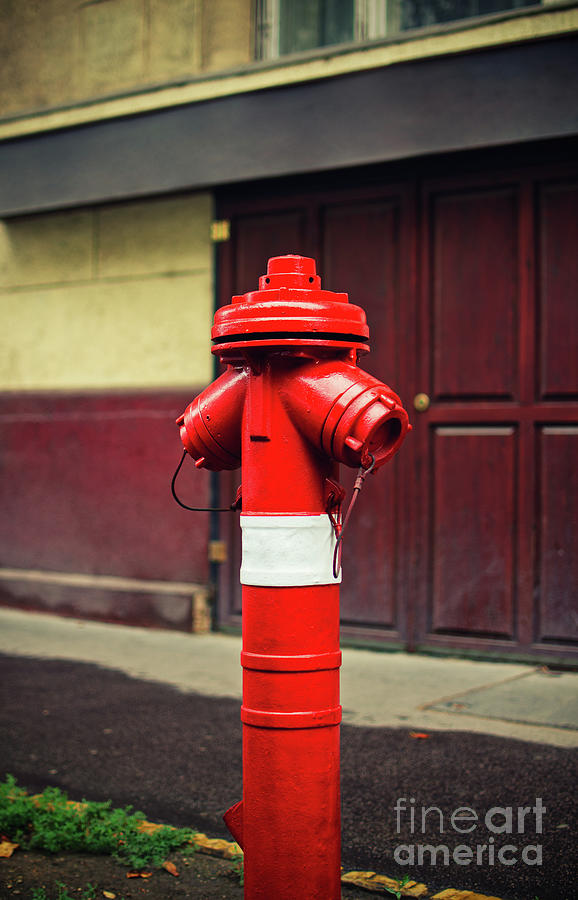 Red fire hydrant on a sidewalk of a street Photograph by Mendelex Photography