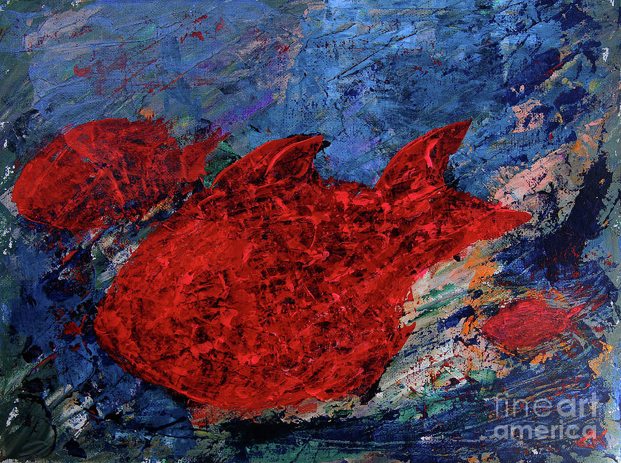 Red fishes Painting by Denys Kuvaiev