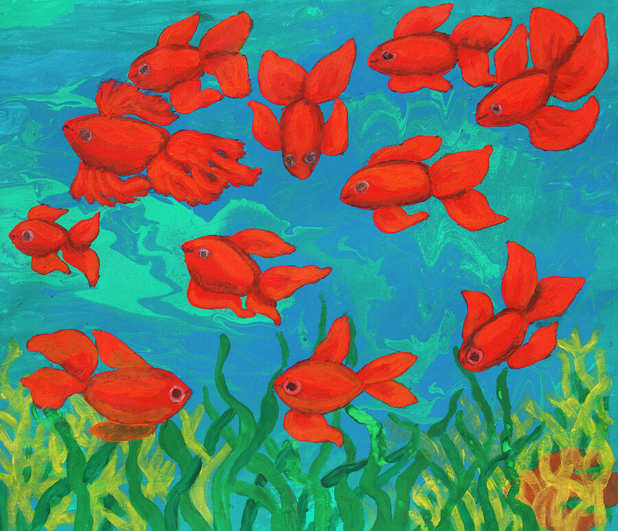 Red fishes in sea painting Painting by Irina Afonskaya