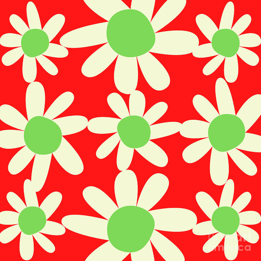 Red Floral Holiday Pattern Design Digital Art by Christie Olstad