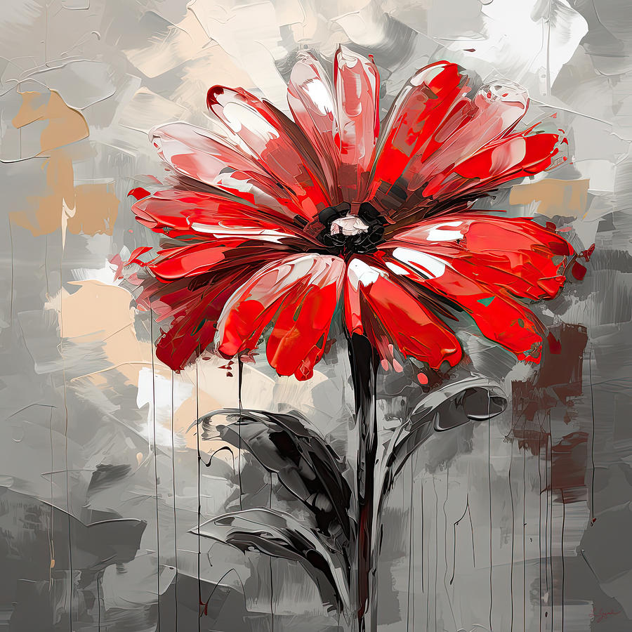 Red Flower - A Symbol of Hope in the Darkness Digital Art by Lourry Legarde