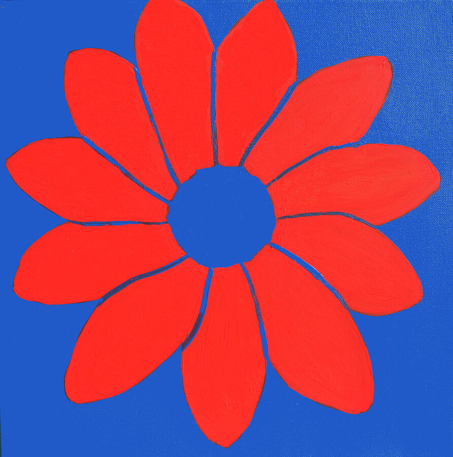Red flower on blue background painting Painting by Irina Afonskaya