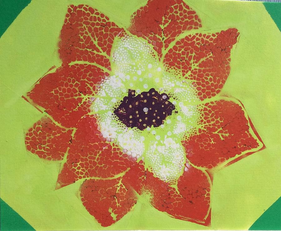 Red Flower on Green Painting by Nor J