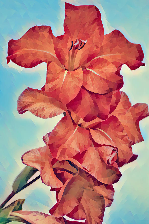 Red Flowers Blue Sky Watercolor Effect Portrait Digital Art by Gaby Ethington