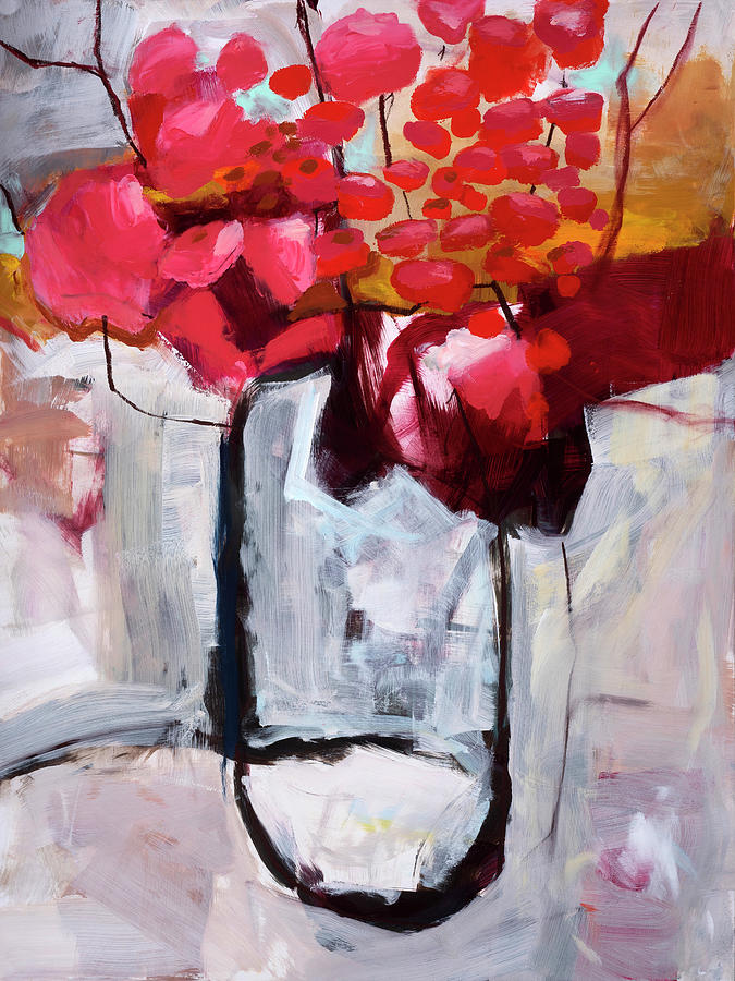 Red Flowers in a Jar Painting by Jane Davies