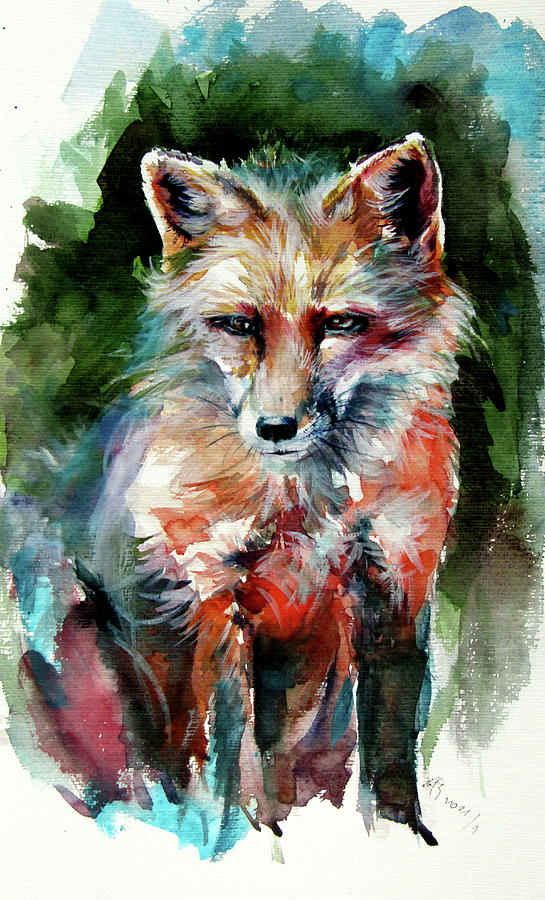 Red fox alone Painting by Kovacs Anna Brigitta - Fine Art America