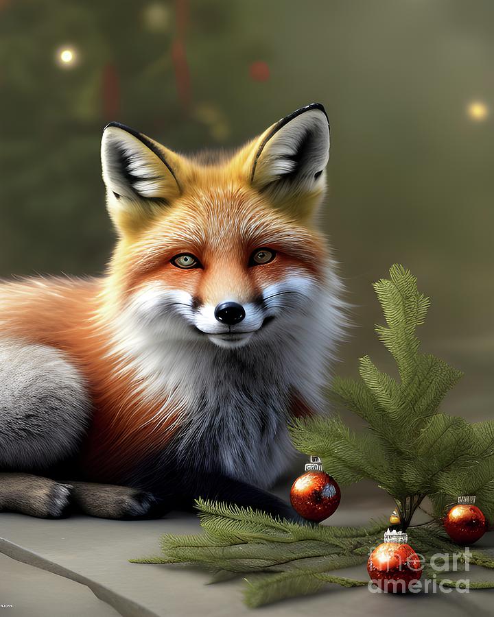 Red Fox at Christmas Digital Art by Mary Machare