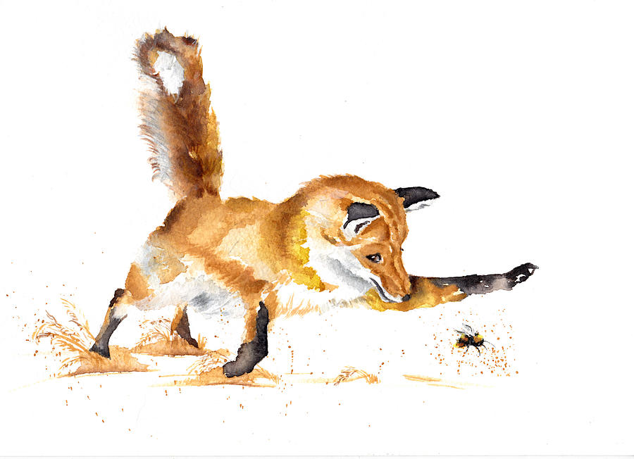Animal Painting - Red Fox - Bee Careful What You Wish For by Debra Hall