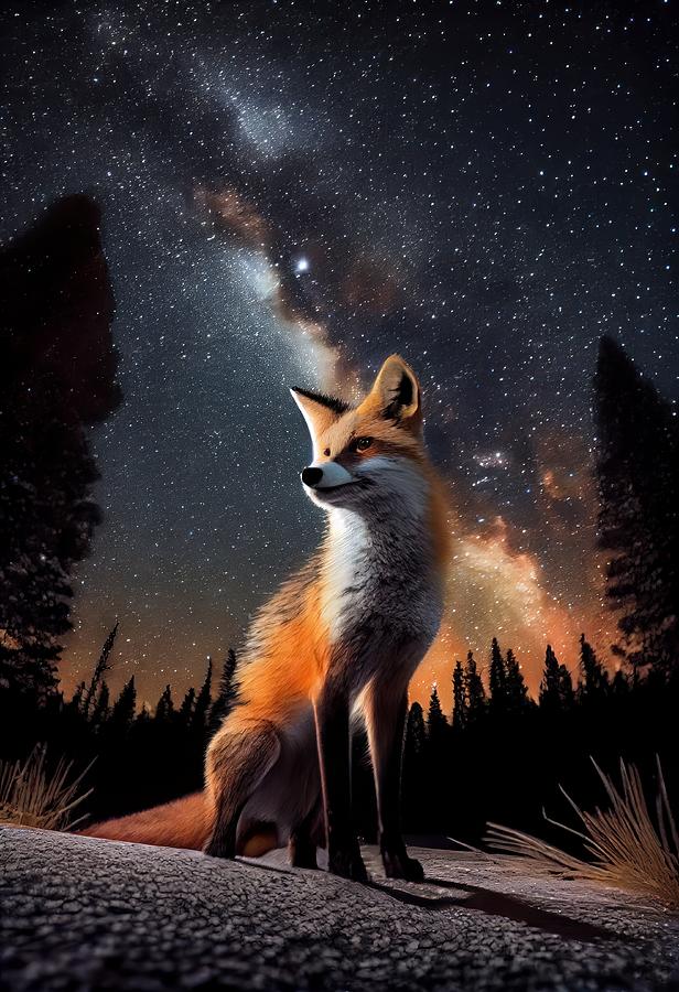 Red Fox Reigns Under the Starry Night Sky Digital Art by Scott Prokop ...