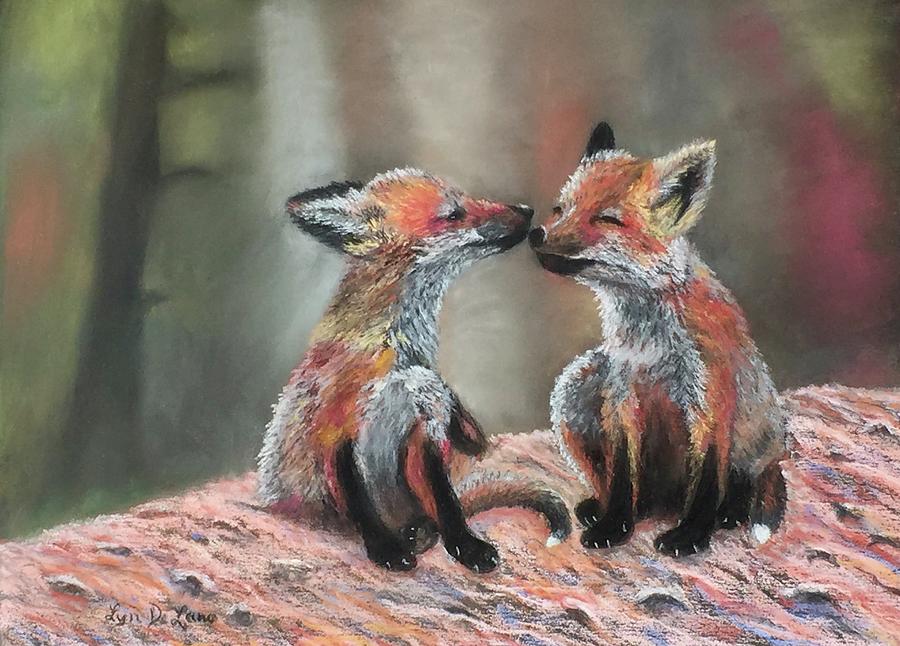 Red Fox Twins Pastel by Lyn DeLano