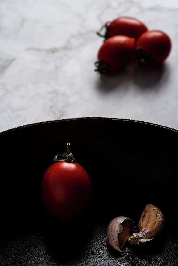 Red fresh healthy tomatoes and spicy garlic Photograph by Michalakis Ppalis
