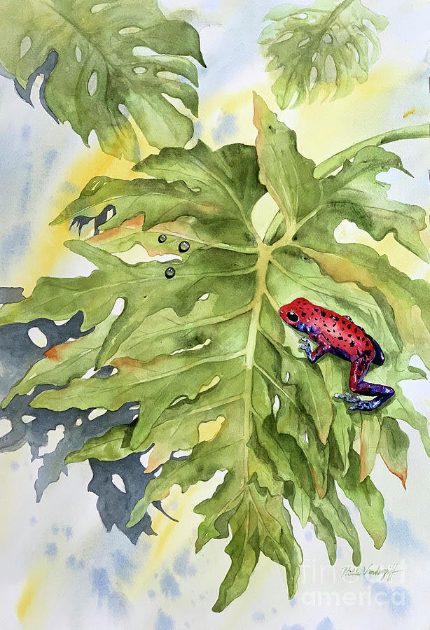 Red Frog on Leaf Painting by Hilda Vandergriff