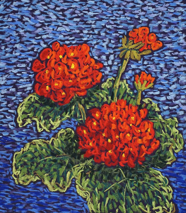 Red Geraniums Pastel by Candy Mayer