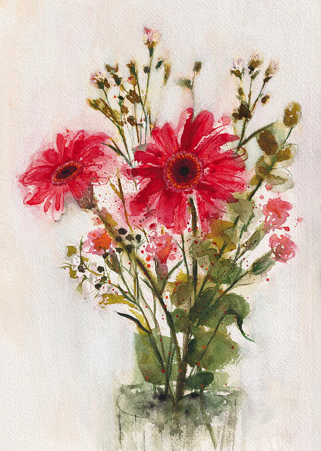 Flower Painting - Red Gerberas In Vase by Darkstars Art