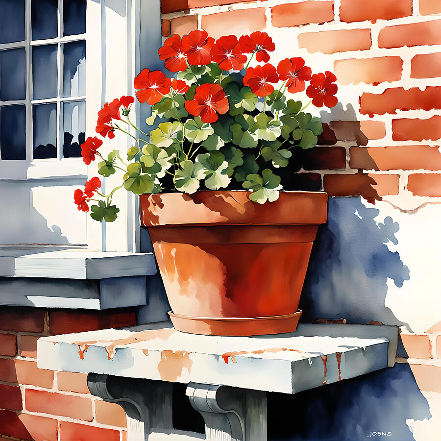 Flower Digital Art - Red Germaniums by Greg Joens