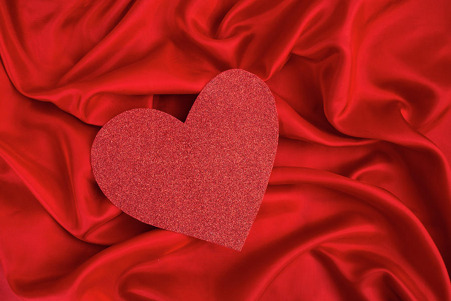 Red glitter heart with satin folds background Photograph by Dorin Puha -  Fine Art America