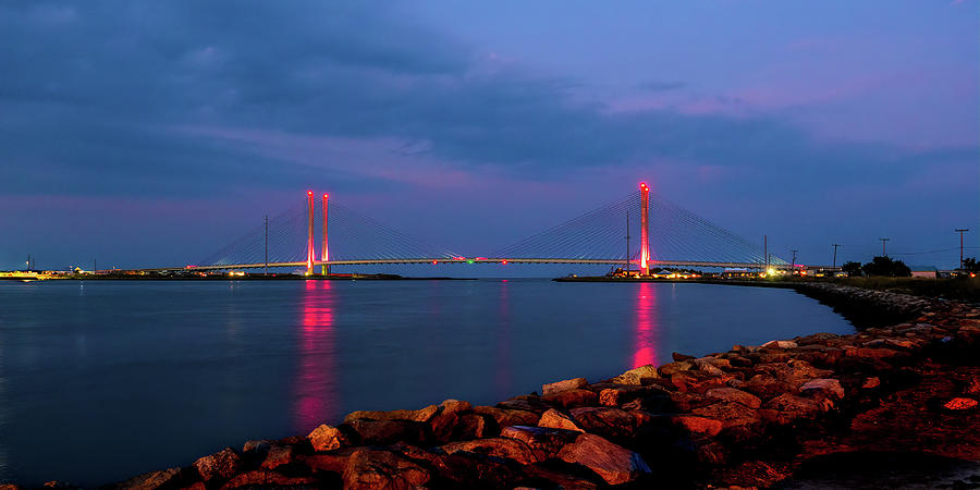 Red Glow Panorama of Indian River Bridge Photograph by Bill Swartwout