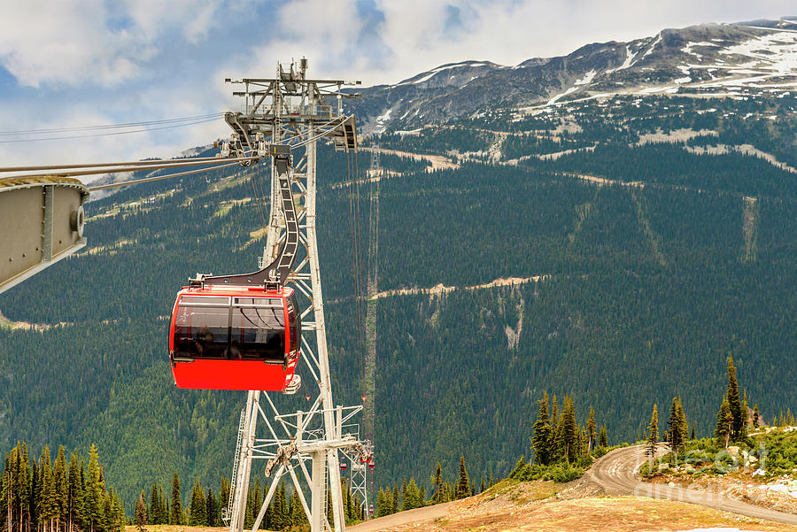 Red Gondola Over Whistler Mountains Photograph