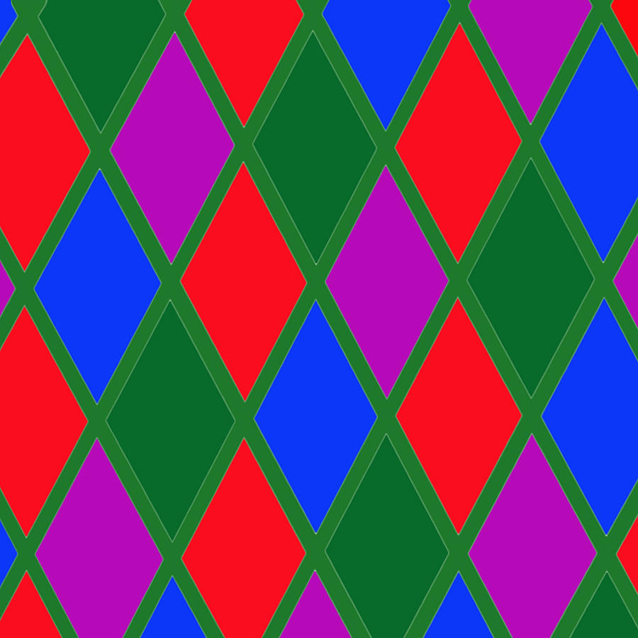 Red Green Blue and Purple Diamond Argyle Pattern  Digital Art by Ali Baucom