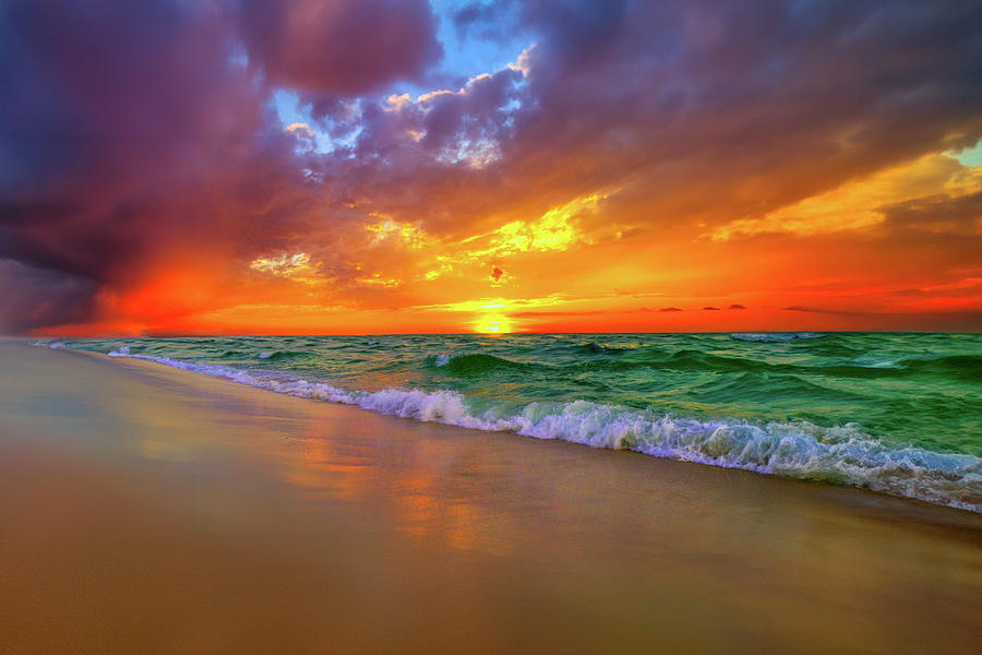 Red Green Purple Beach Perfect Sunset Photograph by Eszra Tanner