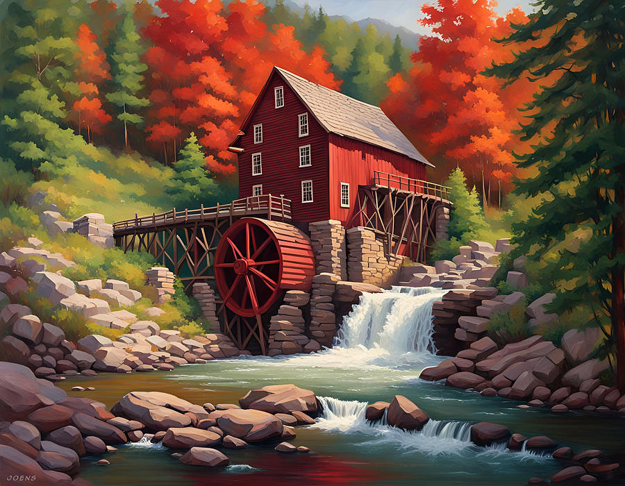 Grist Mill Digital Art - Red Grist Mill by Greg Joens