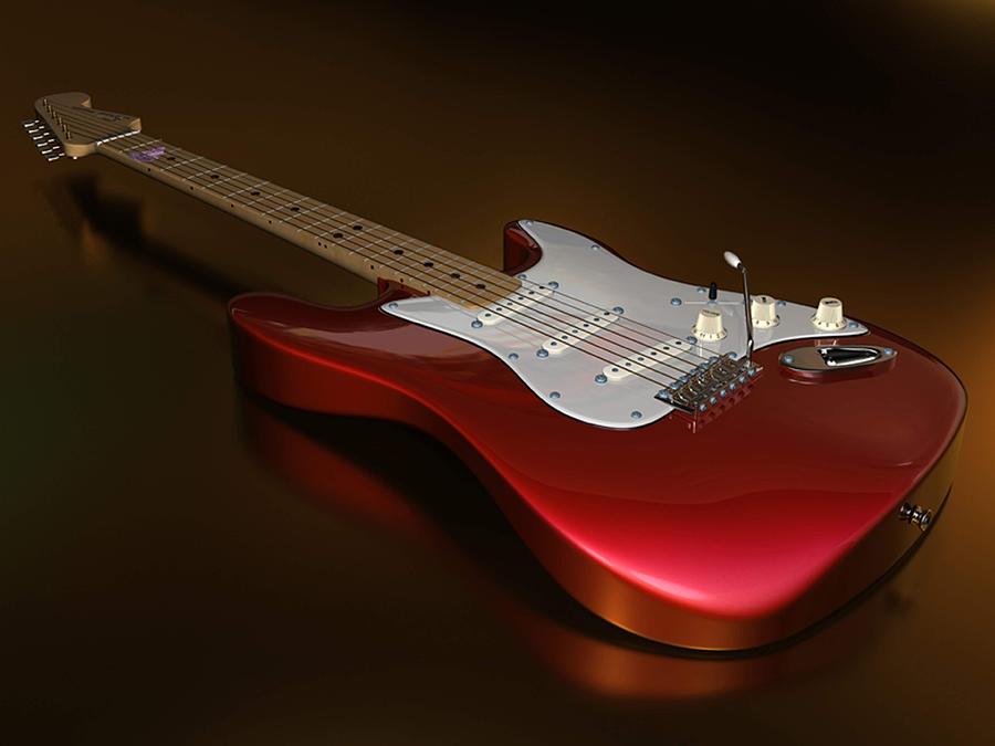 Red Guitar  Digital Art by James Barnes