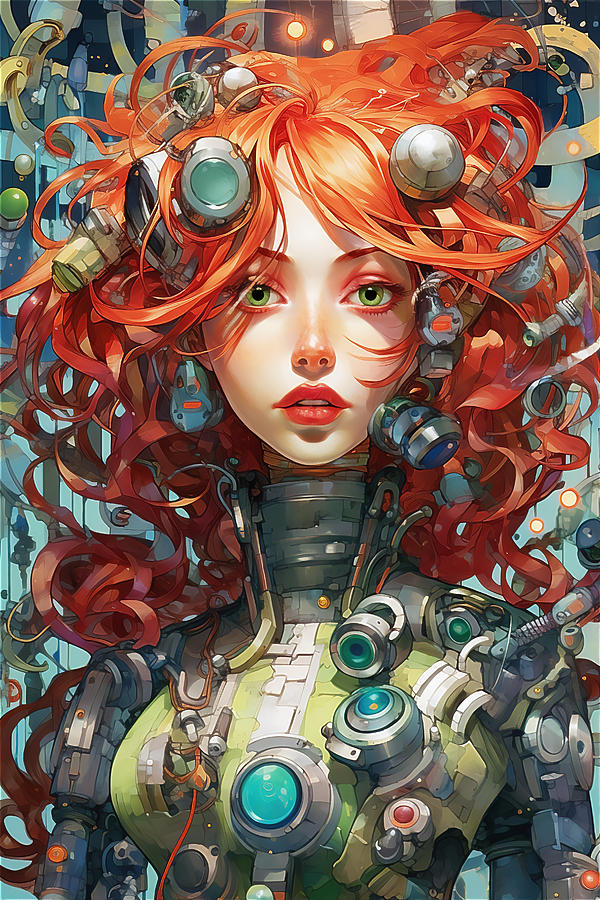 Red Haired Girl Interfaced With Her Favorite Tech V2 Digital Art By Jim