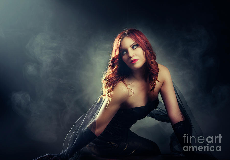 Red haired woman in evening elegant dress  Photograph by Jelena Jovanovic