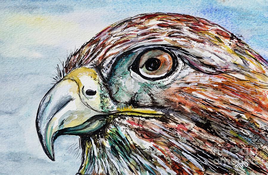  Red Tailed Hawk -portrait painting Painting by Patty Donoghue
