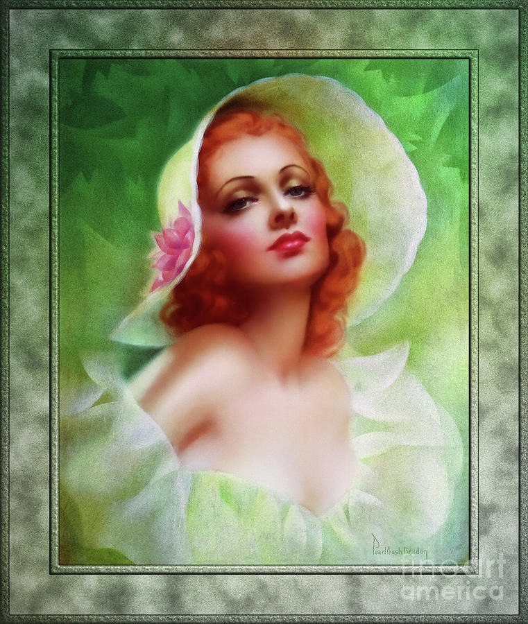 Red Headed Woman by Pearl Frush Brudon Vintage Illustration Xzendor7 Art Reproductions Painting by Rolando Burbon
