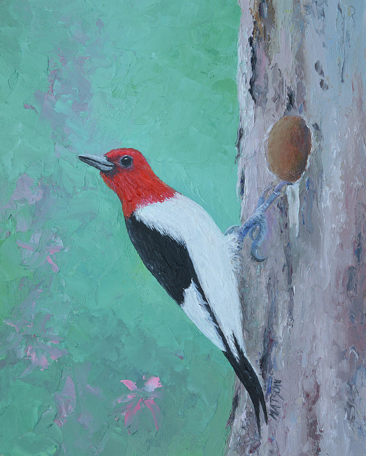 Red-Headed Woodpecker Painting by Jan Matson
