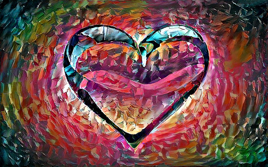 Red Heart Abstract Digital Painting Mixed Media by Sandi OReilly