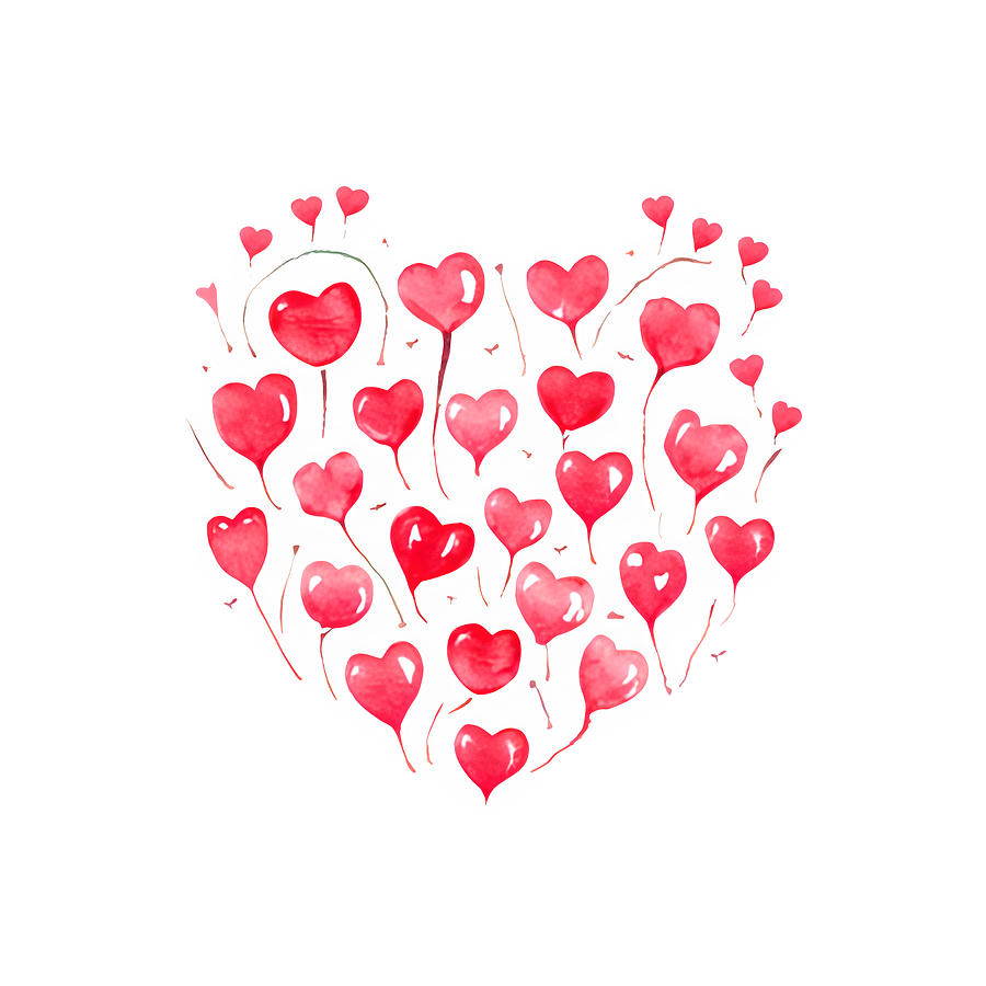 Red Heart Arrangement Digital Graphic for Valentine Day Digital Art by Amalia Suruceanu