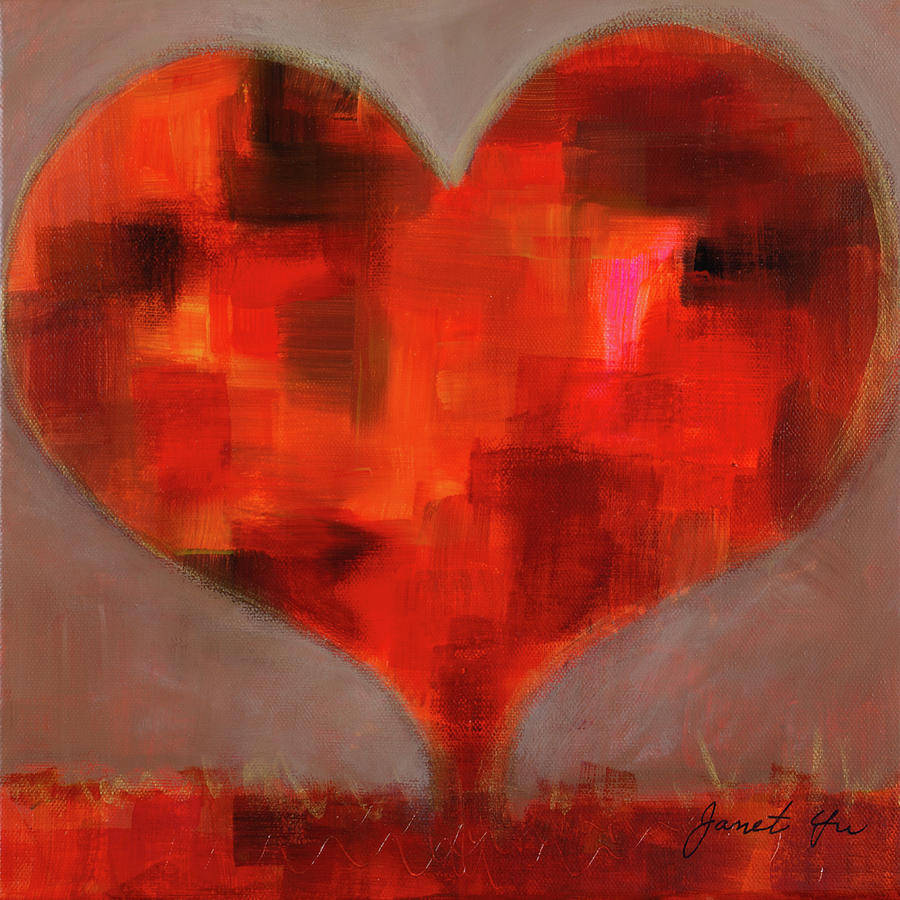 Red Heart Painting by Janet Yu