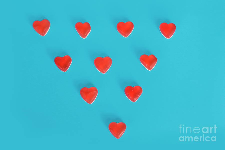 Candy Photograph - Red Hearts on Blue by Juli Scalzi