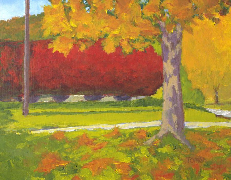 Red Hedges in October Painting by Bill Tomsa