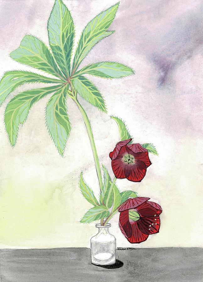 Flowers Still Life Painting - Red Hellebore by Rachel Osteyee